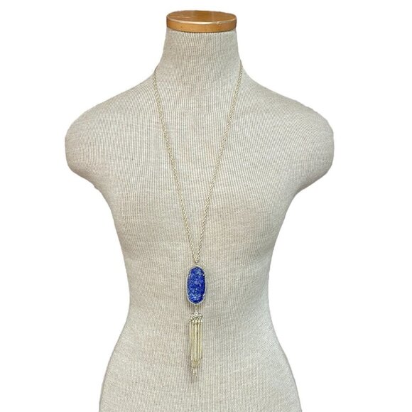 Kendra Scott Rayne Necklace Blue Marbled Stone Gold Chain - Picture 1 of 9